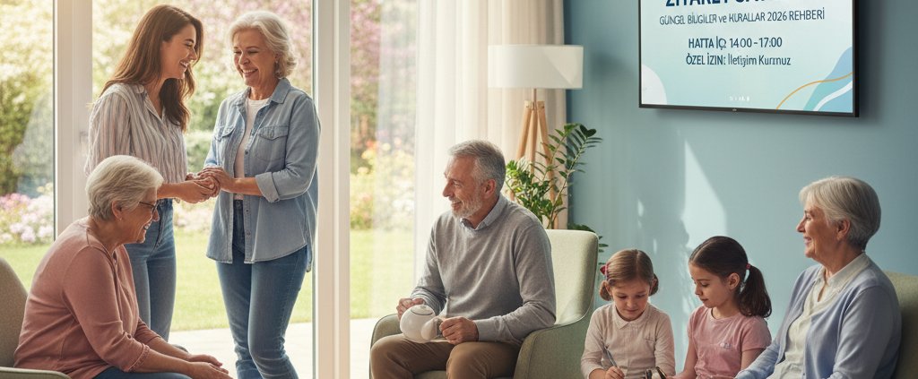 Huzurevi ziyaret saatleri ve kurallarını gösteren bilgilendirici rehber görseli