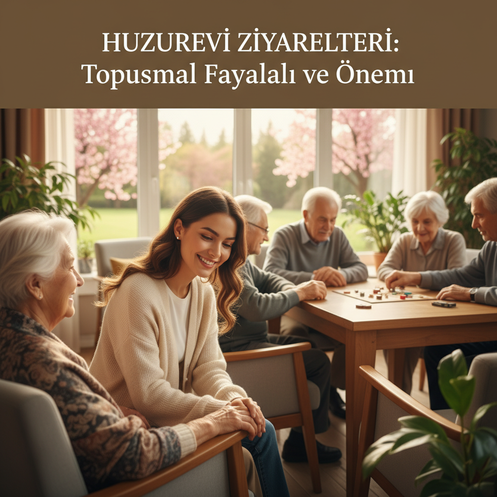 Bir huzurevinde yaşlılarla sohbet eden ve onlara çiçek veren ziyaretçiler